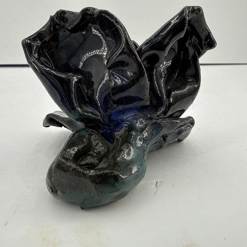 Beautiful Studio Art  Pottery Flower 3 in Rose Midnight Blue Gothic